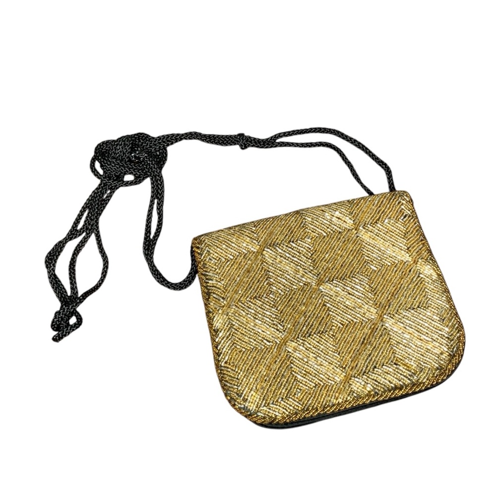 Delill gold beaded and black‎ satin small evening shoulder bag/purse.